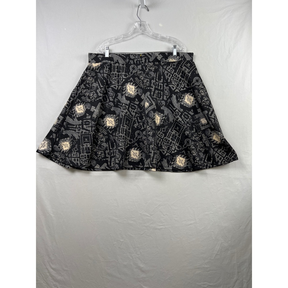 Harry Potter Skater Skirt Womens 2X Black Marauders Map Graphic Pockets A-Line